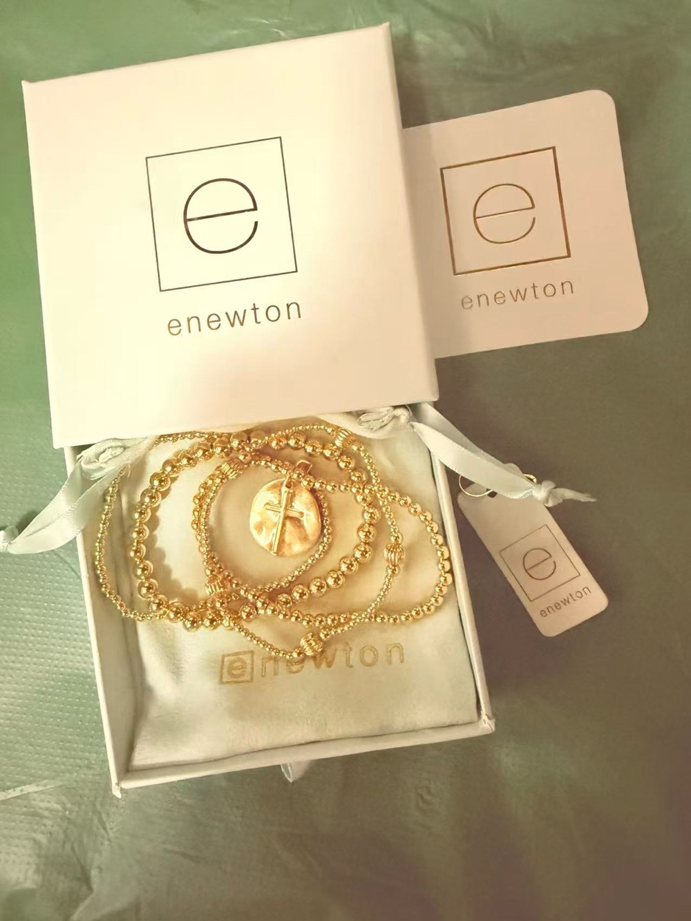 Gold enewton cross beaded bracelet
